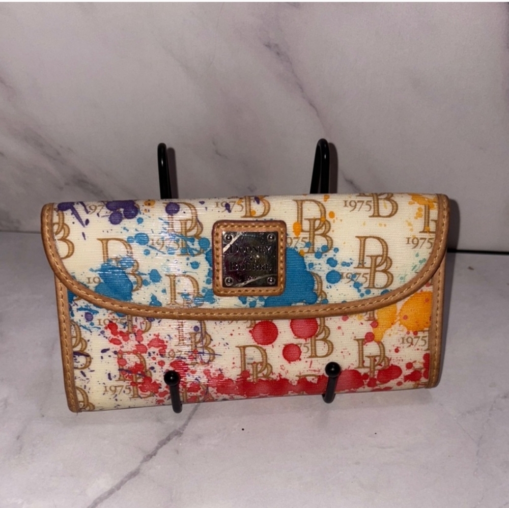 Dooney & Bourke Vintage Splatter Paint Monogram Wallet - Picture 1 of 9